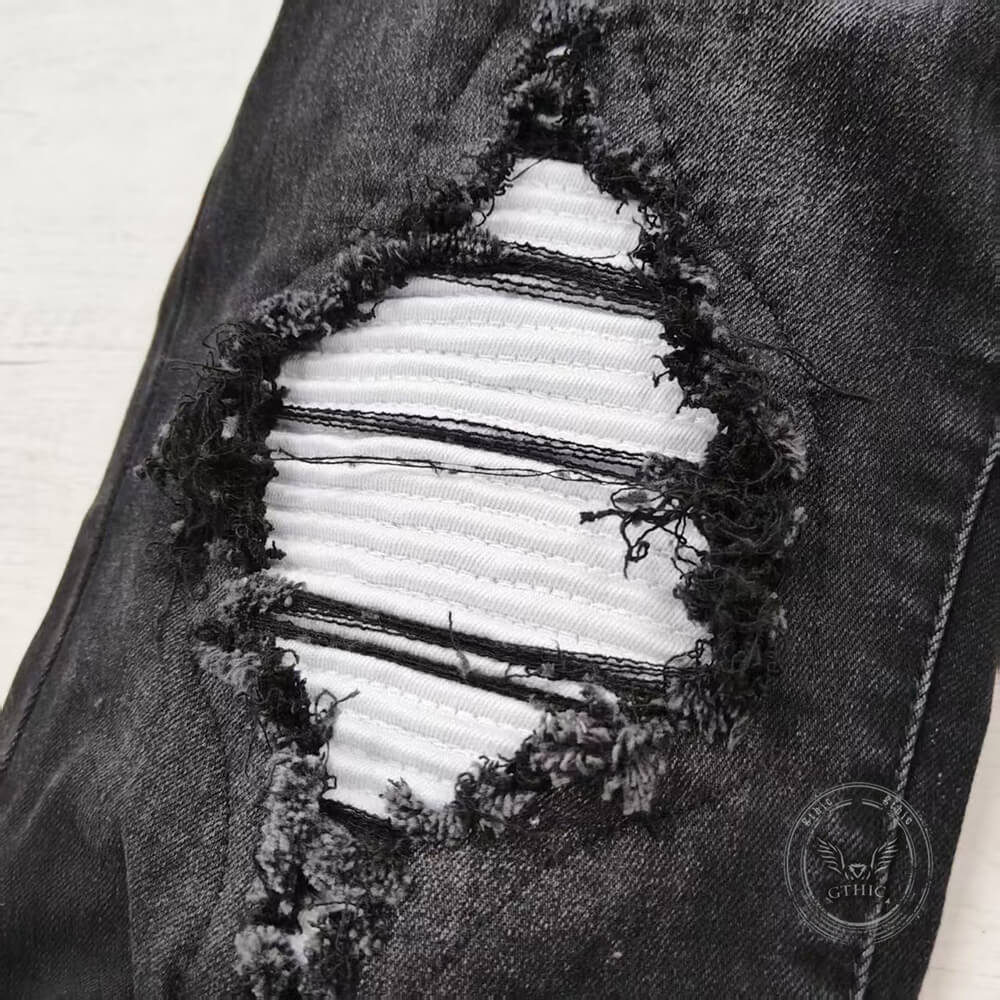 American-Style Patched Slim-Fit Biker Skinny Jeans