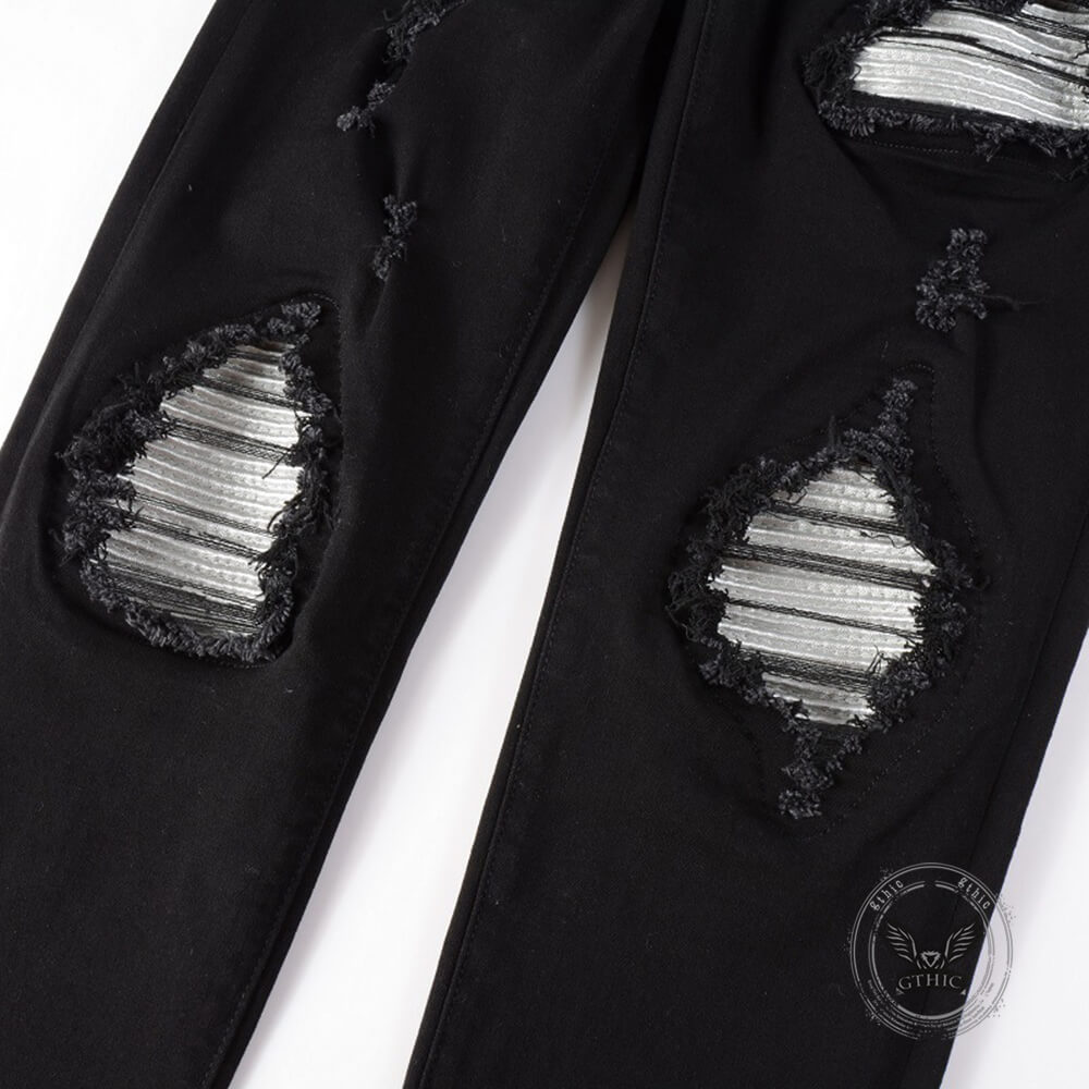 Pantaloni punk da uomo in cotone con stampa teschio patch