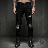 American-Style Patched Slim-Fit Biker Skinny Jeans | Gthic.com