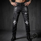 American-Style Patched Slim-Fit Biker Skinny Jeans | Gthic.com