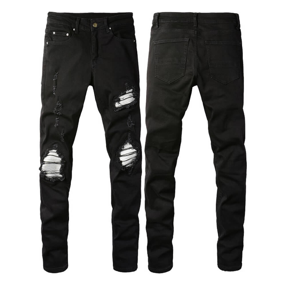 American-Style Patched Slim-Fit Biker Skinny Jeans | Gthic.com