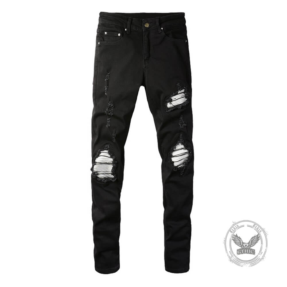 Pantaloni punk da uomo in cotone con stampa teschio patch