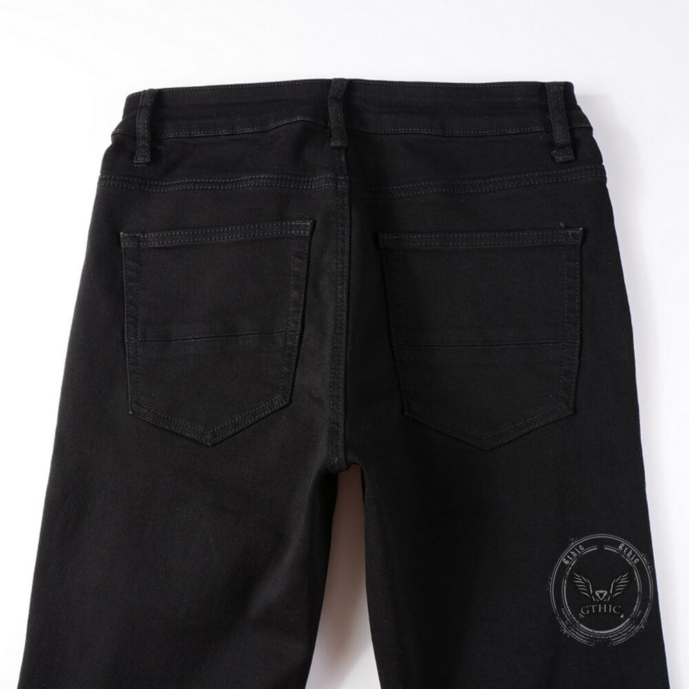 American-Style Patched Slim-Fit Biker Skinny Jeans