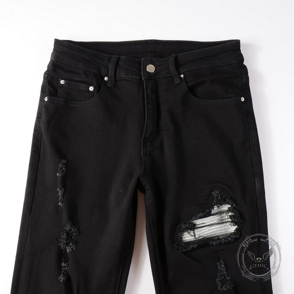 American-Style Patched Slim-Fit Biker Skinny Jeans