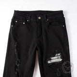 American-Style Patched Slim-Fit Biker Skinny Jeans