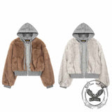 American-Style Plush Patchwork Hooded Jacket | Gthic.com
