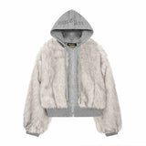 American-Style Plush Patchwork Hooded Jacket | Gthic.com
