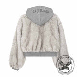 American-Style Plush Patchwork Hooded Jacket