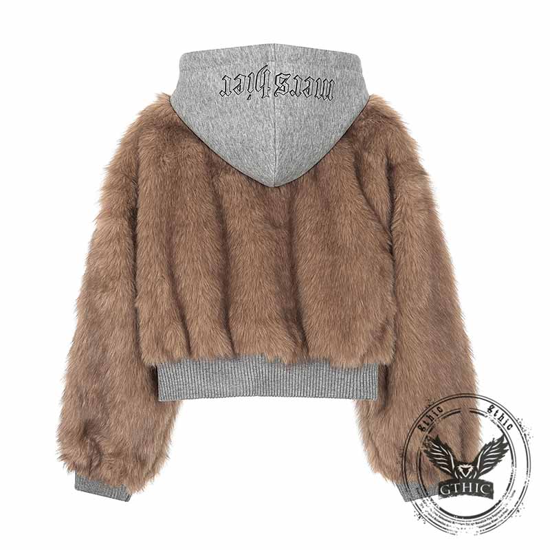 American-Style Plush Patchwork Hooded Jacket