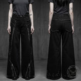 American-Style Raw-Edge Fringe Zipper Wide-Leg Jeans | Gthic.com