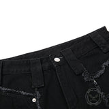 American-Style Raw-Edge Fringe Zipper Wide-Leg Jeans