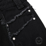 American-Style Raw-Edge Fringe Zipper Wide-Leg Jeans