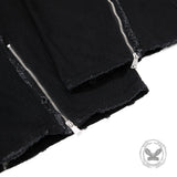 American-Style Raw-Edge Fringe Zipper Wide-Leg Jeans