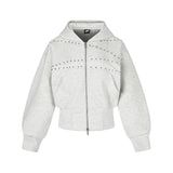 American-Style Rivet Vintage-Washed Hooded Jacket