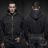 American-Style Rivet Vintage-Washed Hooded Jacket | Gthic.com