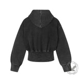 American-Style Rivet Vintage-Washed Hooded Jacket