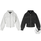 American-Style Rivet Vintage-Washed Hooded Jacket