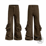 American-Style Slight-Flare Multi-Pocket Pants