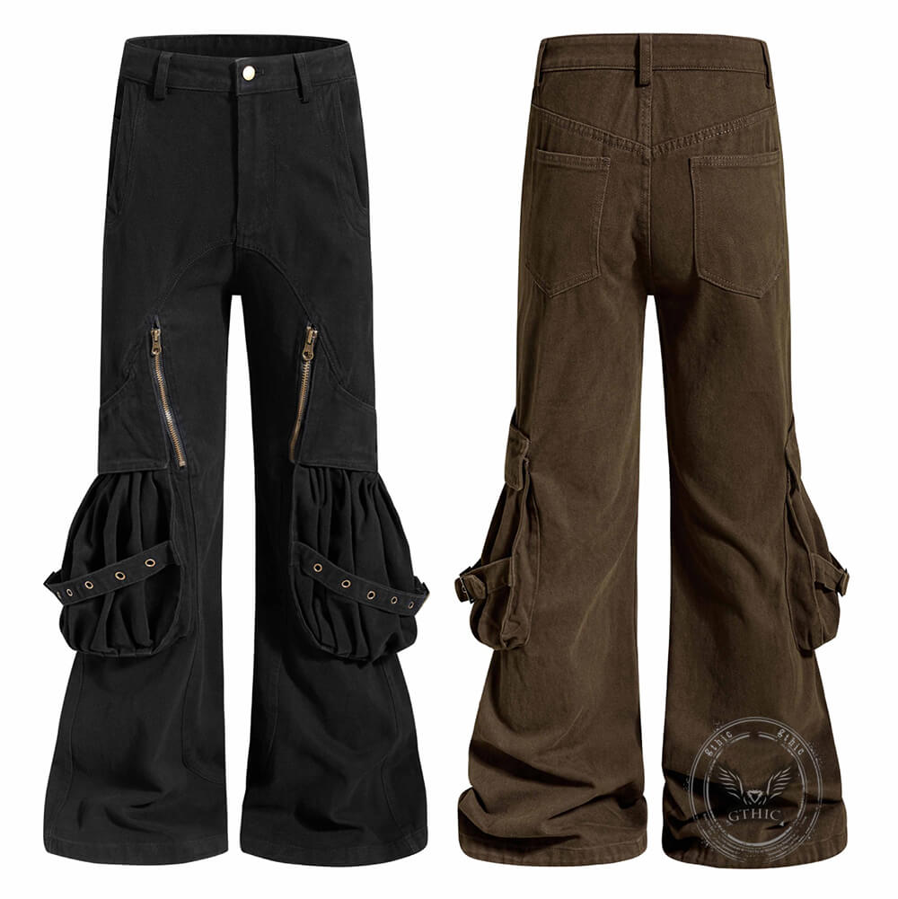 Pantaloni punk da uomo in cotone con stampa teschio patch