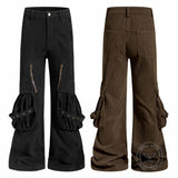 American-Style Slight-Flare Multi-Pocket Pants