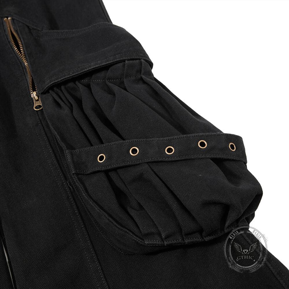 Pantaloni punk da uomo in cotone con stampa teschio patch