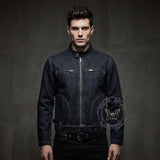 American-Style Stand Collar Biker Denim Jacket | Gthic.com