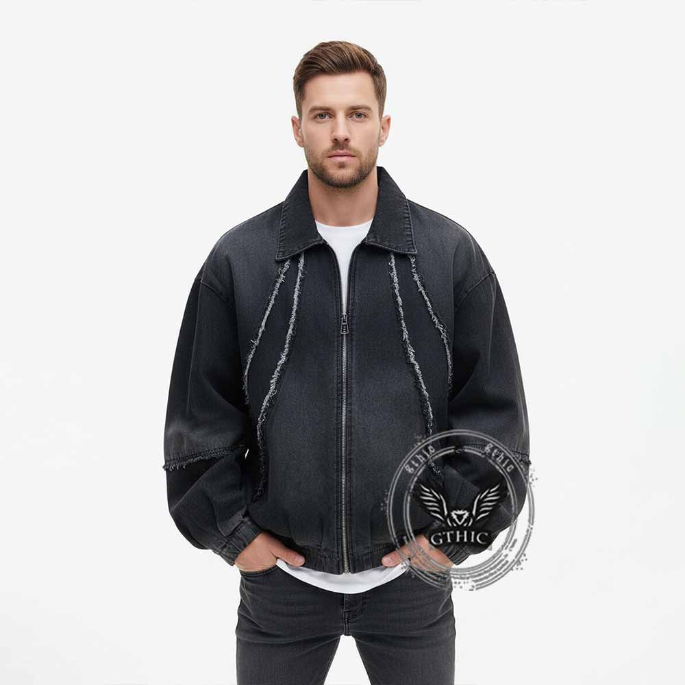 American-Style Washed Vintage Frayed Denim Jacket | Gthic.com