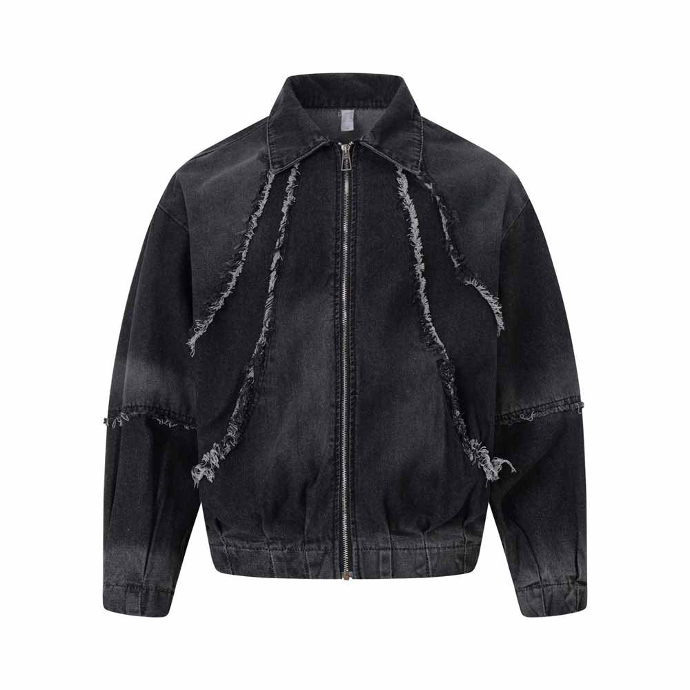 American-Style Washed Vintage Frayed Denim Jacket