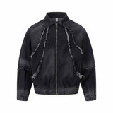 American-Style Washed Vintage Frayed Denim Jacket