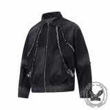 American-Style Washed Vintage Frayed Denim Jacket