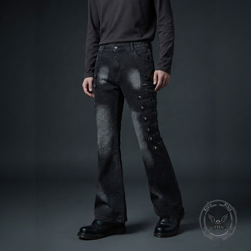Pantalon Punk Homme en Coton Imprimé Crâne Patch