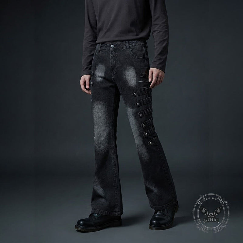 American-Style Y2K Dark-Aesthetic Lace-Up Flare Jeans – GTHIC