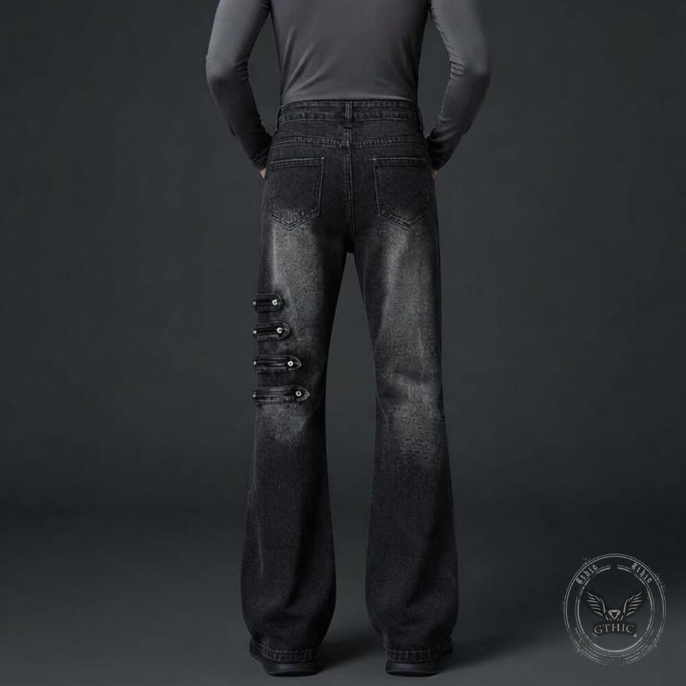 American-Style Y2K Dark-Aesthetic Lace-Up Flare Jeans – GTHIC