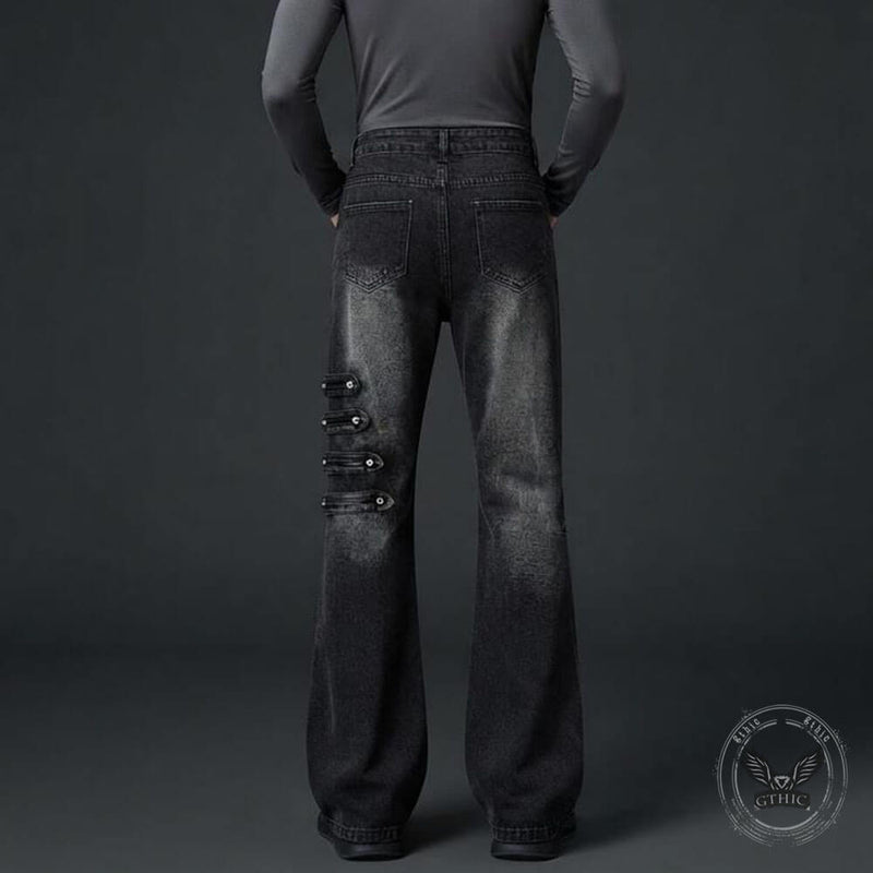 American-Style Y2K Dark-Aesthetic Lace-Up Flare Jeans – GTHIC