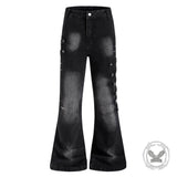 American-Style Y2K Dark-Aesthetic Lace-Up Flare Jeans