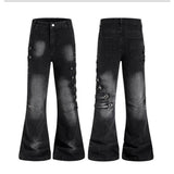 American-Style Y2K Dark-Aesthetic Lace-Up Flare Jeans