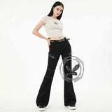 American-Style Y2K Studded Zipper Flared Cargo Pants | Gthic.com