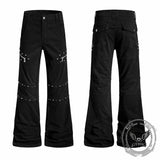 American-Style Y2K Studded Zipper Flared Cargo Pants | Gthic.com