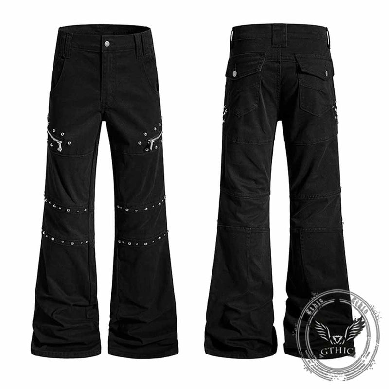 パンツ Y2K Archive Flared Cargo coating Pants American-Style Y2K Studded Zipper Flared Cargo Pants – GTHIC