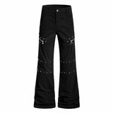 American-Style Y2K Studded Zipper Flared Cargo Pants | Gthic.com