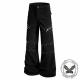 Pantaloni punk da uomo in cotone con stampa teschio patch