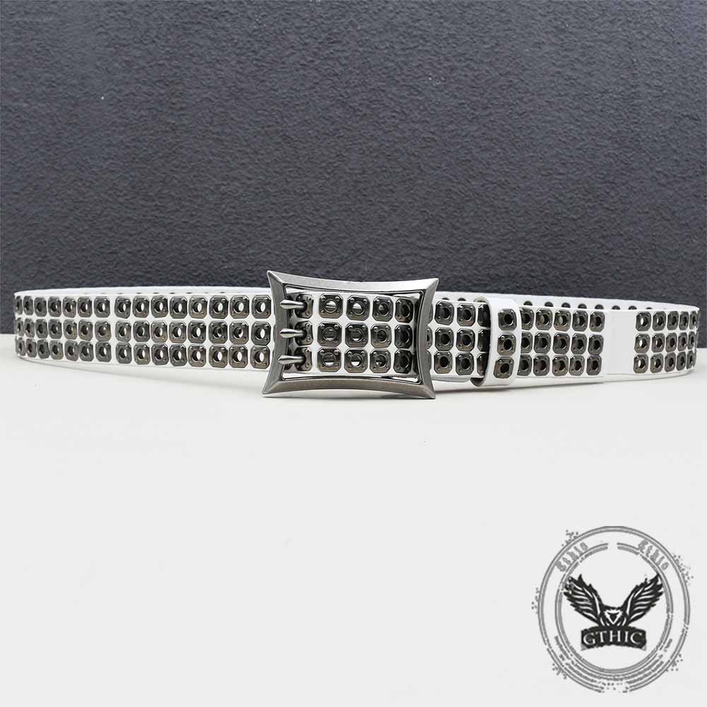 American Biker Three-Row Cutout Rivet Genuine Leather Belt
