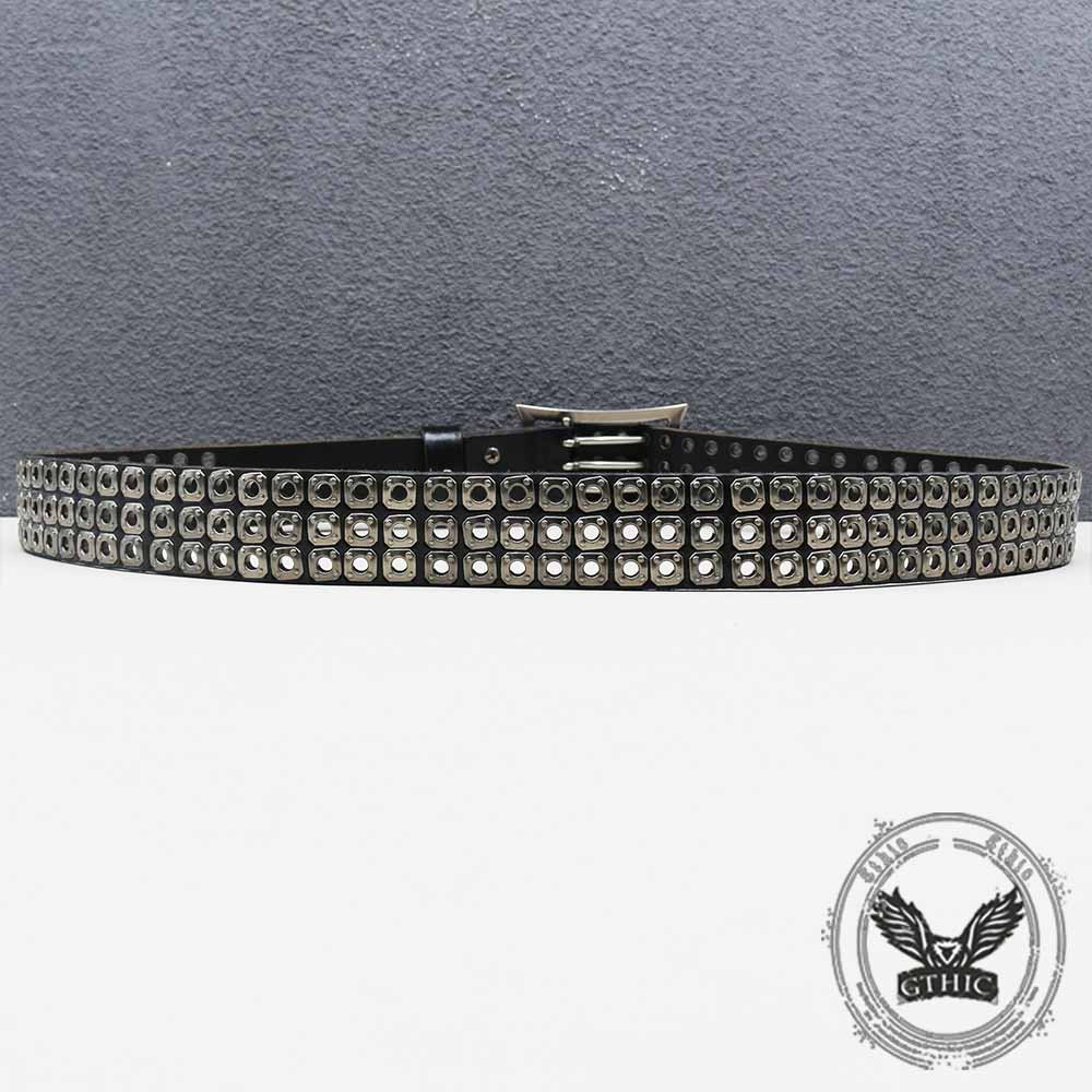 American Biker Three-Row Cutout Rivet Genuine Leather Belt