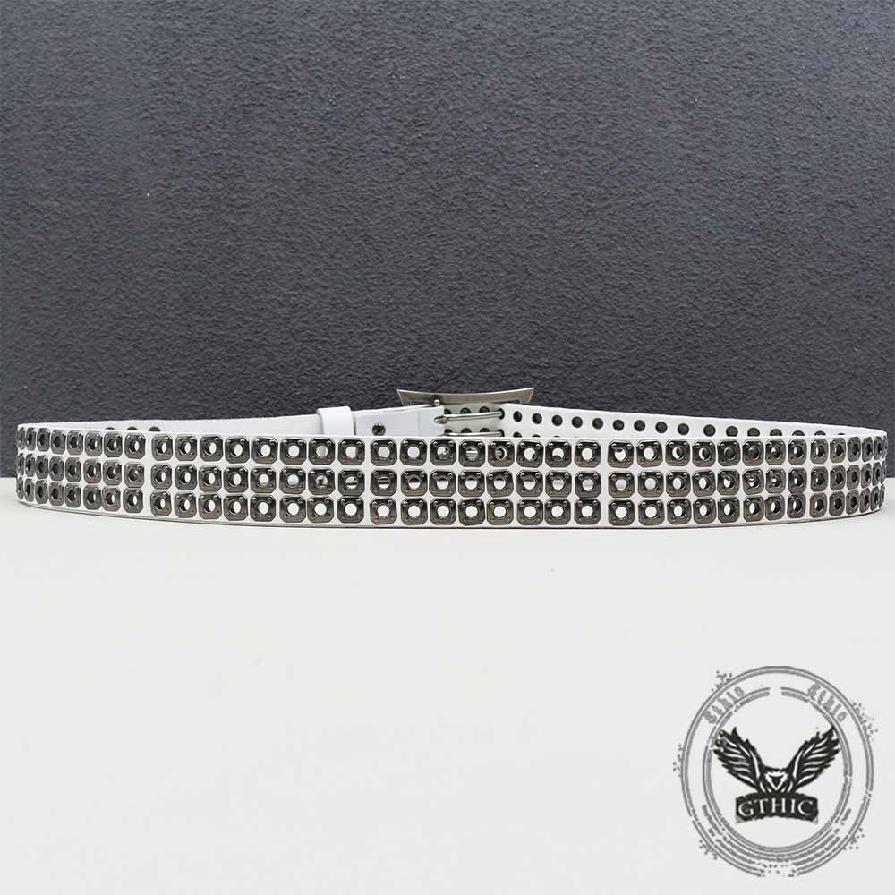 American Biker Three-Row Cutout Rivet Genuine Leather Belt
