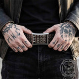 American Biker Three-Row Cutout Rivet Genuine Leather Belt | Gthic.com