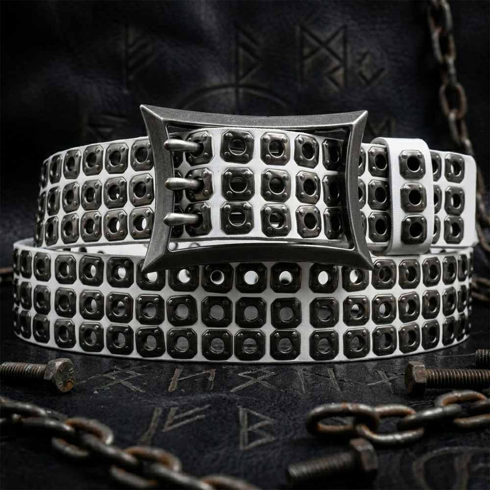 American Biker Three-Row Cutout Rivet Genuine Leather Belt | Gthic.com