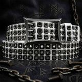 American Biker Three-Row Cutout Rivet Genuine Leather Belt | Gthic.com