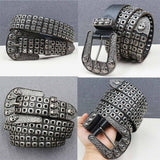 American Biker Three-Row Cutout Rivet Genuine Leather Belt