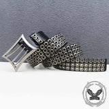 American Biker Three-Row Cutout Rivet Genuine Leather Belt