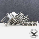 American Biker Three-Row Cutout Rivet Genuine Leather Belt